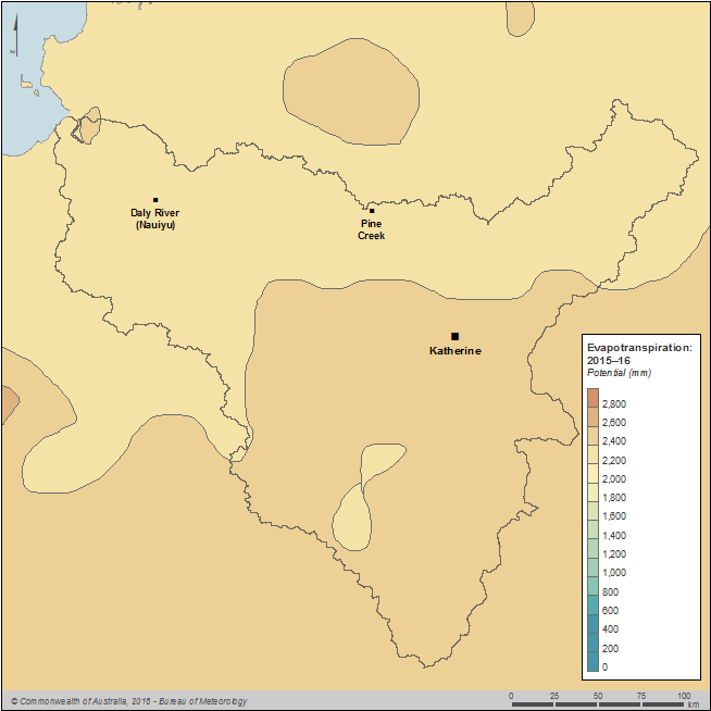 Figure C4  Map of total annual potential evapotranspiration for the Daly region during the 2015–16 year