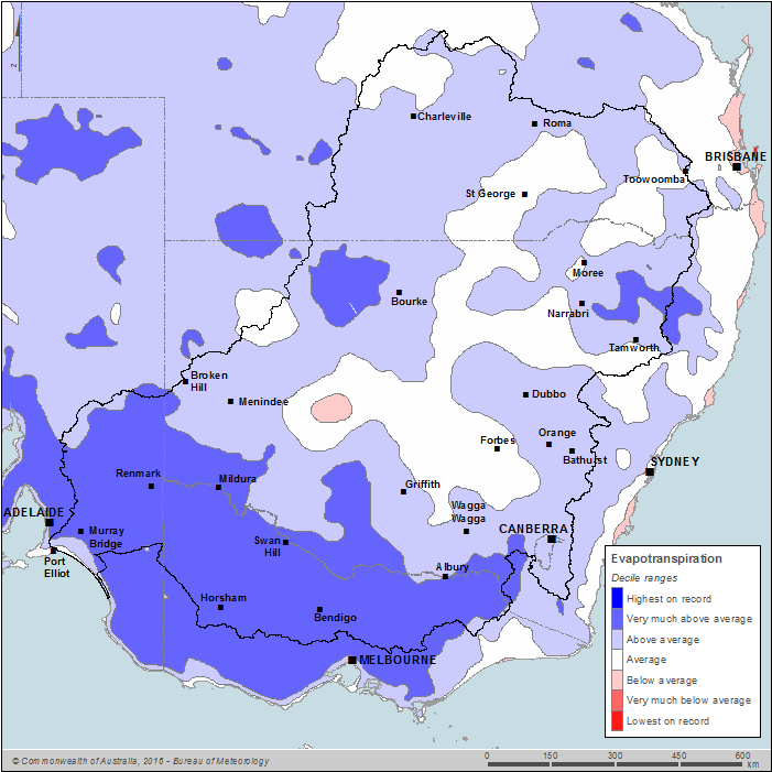 Figure C5 Annual potential evapotranspiration deciles for the Murray–Darling Basin region during the 2015–16 year