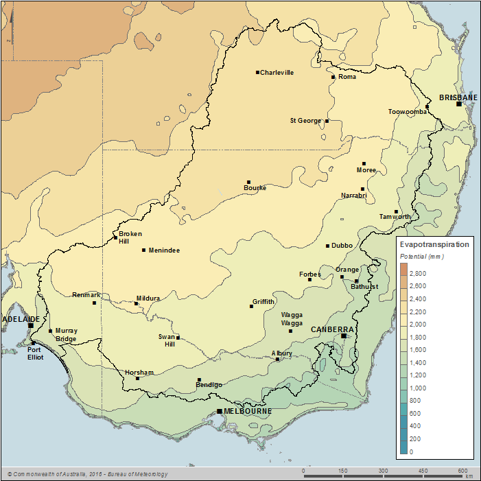 Figure C4 Total annual potential evapotranspiration for the Murray–Darling Basin region during the 2015–16 year