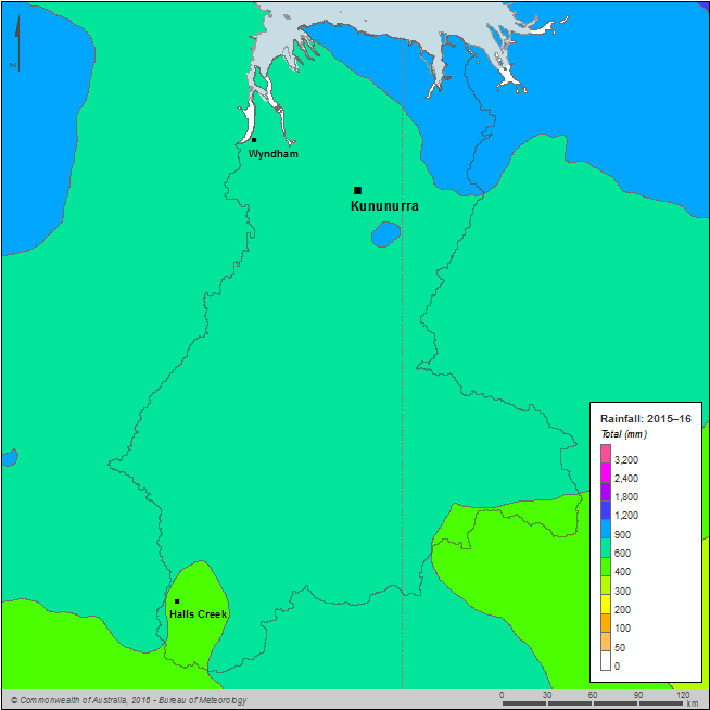 Figure C1  Map of total annual rainfall for the Ord region during the 2015–16 year