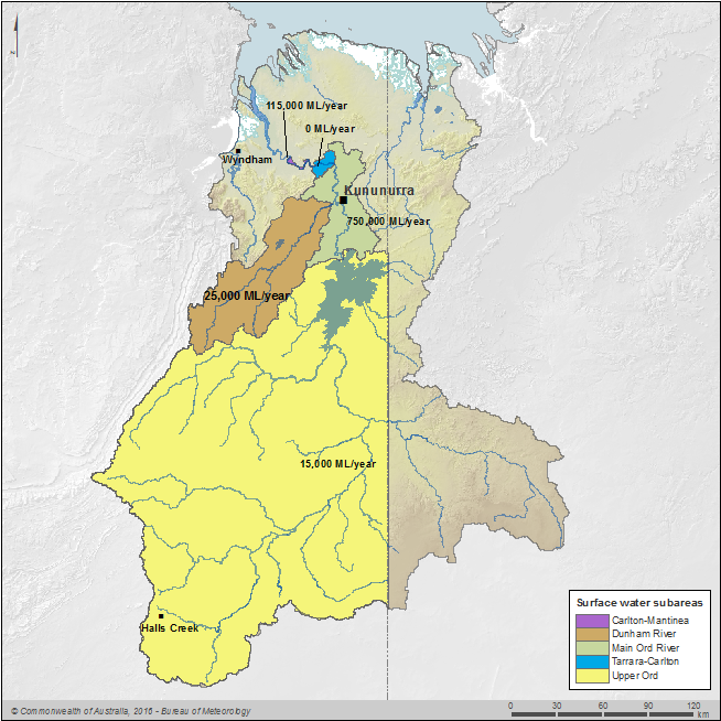 Figure R11  Map of annual water entitlements for surface water resource areas of the Ord region