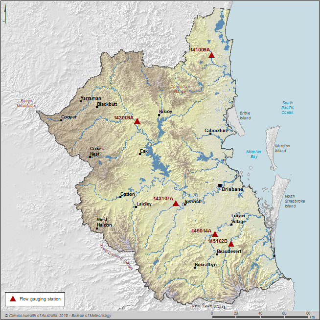 Figure R6 Key flow gauging stations along the main rivers within the South East Queensland region