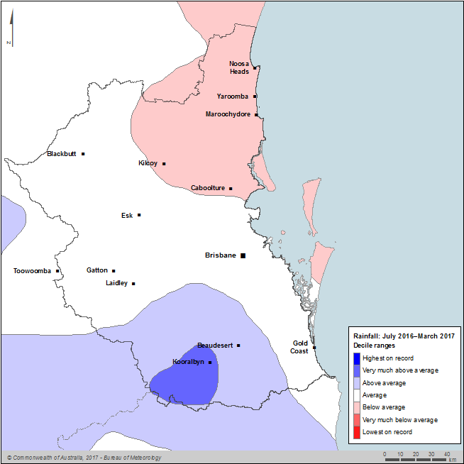 Figure S21 Rainfall deciles for the South East Queensland region from July 2016 to March 2017
