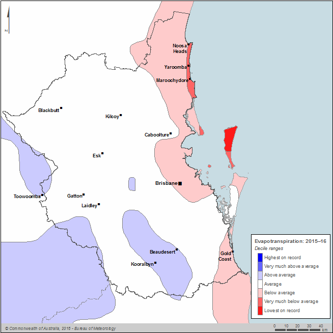 Figure C5 Annual potential evapotranspiration deciles for the South East Queensland region during the 2015–16 year 