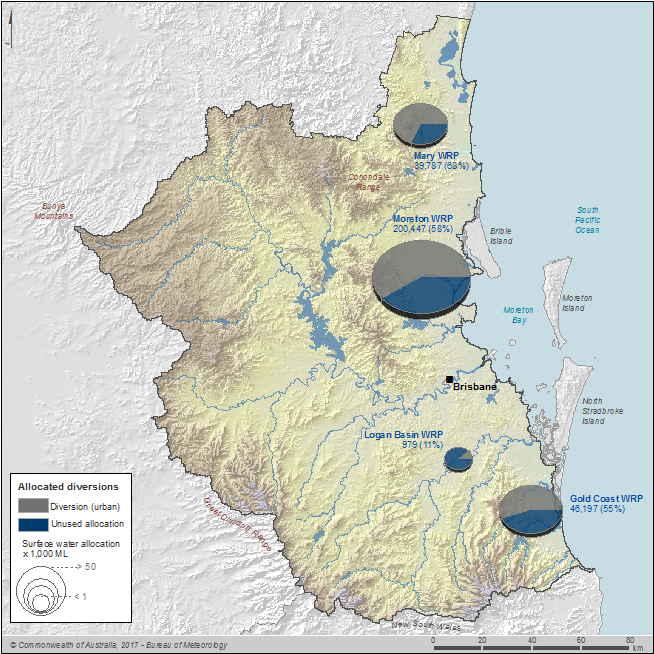 Figure S4 Surface water allocated diversion for urban supply within the South East Queensland region during the 2015–16 year