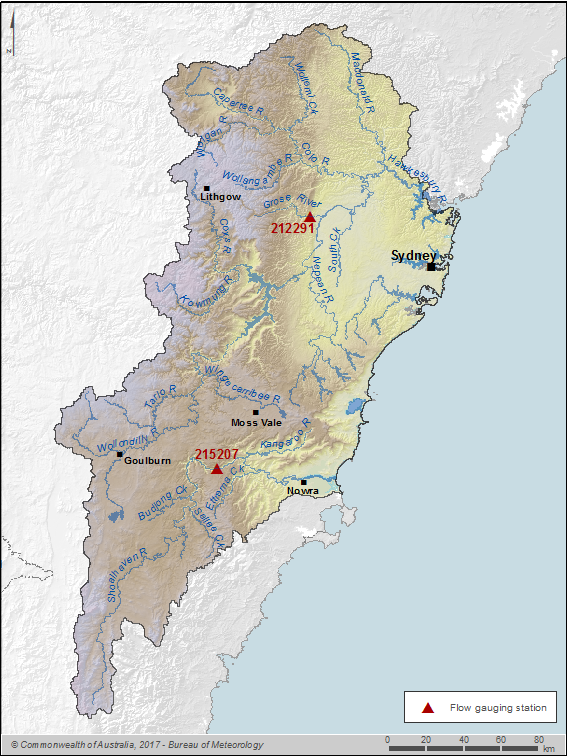 Figure R6 Streamflow gauging stations along the main rivers within the Sydney region 