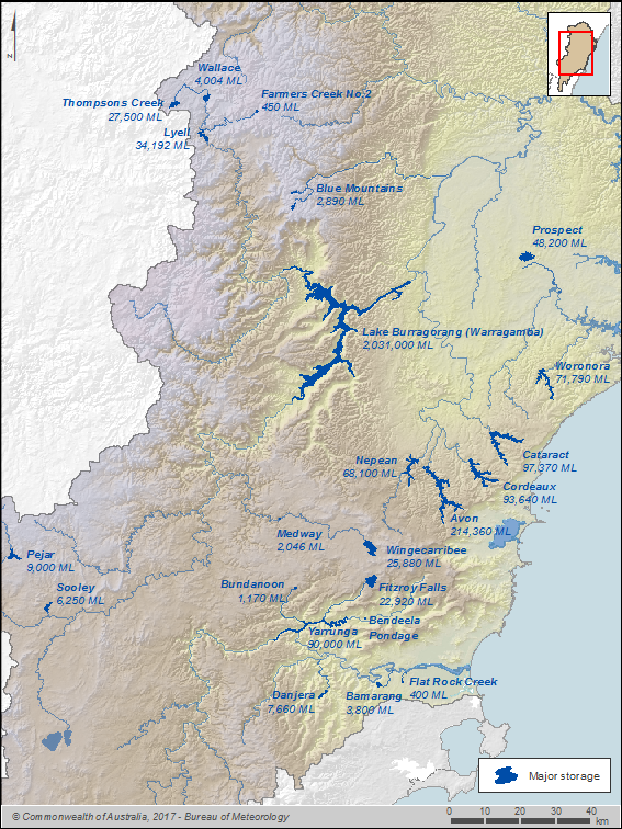 Figure R7 Major storages in the Sydney region; capacity of each storage is also shown