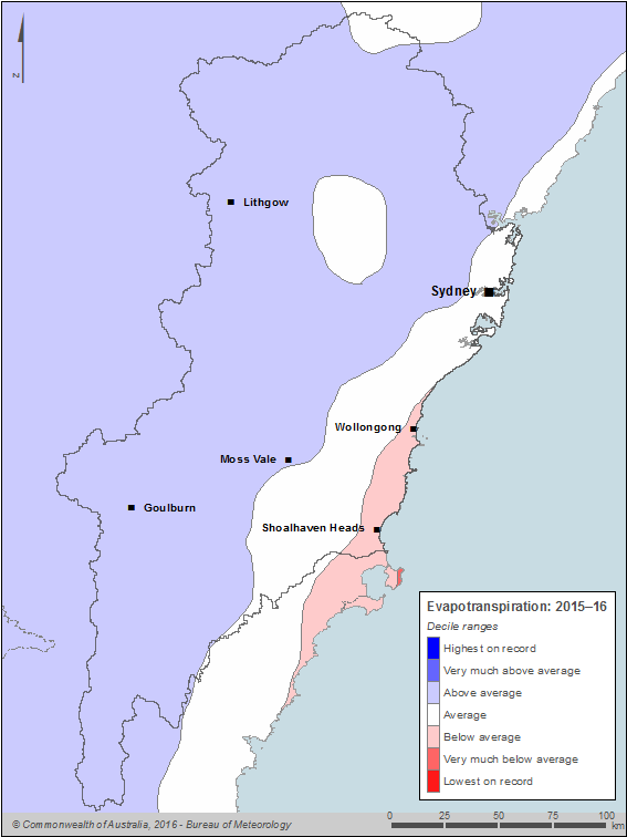 Figure C5 Annual potential evapotranspiration deciles for the Sydney region during the 2015–16 year