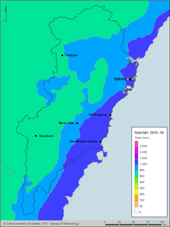 Figure C1 Total annual rainfall for the Sydney region during the 2015–16 year