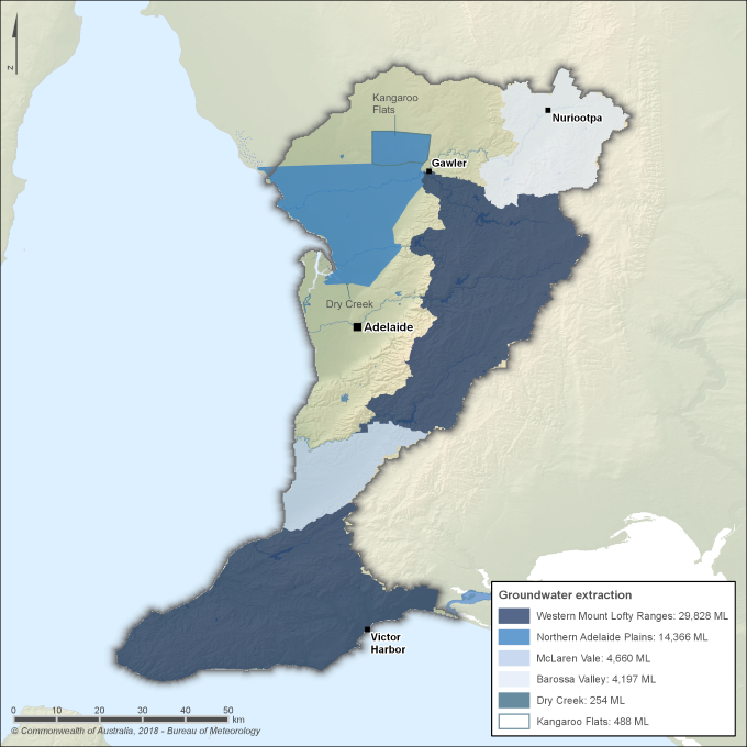  Figure S7 Groundwater extractions for the Adelaide region during the 2017–18 year by allocation area