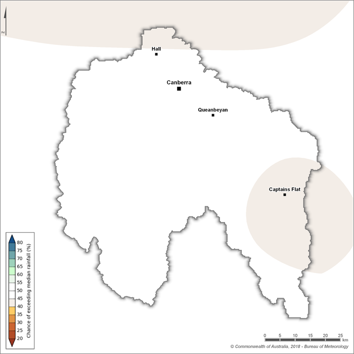 Figure S23 Chance of exceeding median rainfall for the Canberra region for February–April 2019