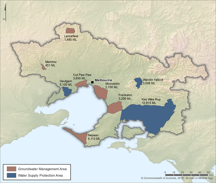 Figure S4 Permissible consumptive volumes: water table and underlying aquifers in the Melbourne region