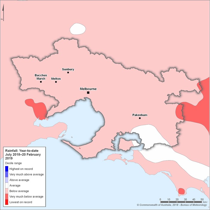 Rainfall deciles: July 2018–February 2019