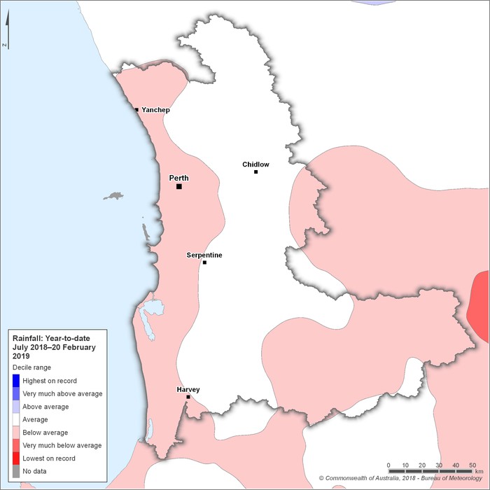 Rainfall deciles: July 2018–February 2019