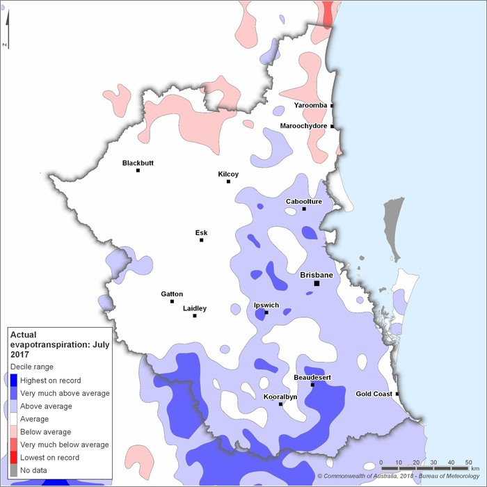 Actual evapotranspiration deciles: July 2017