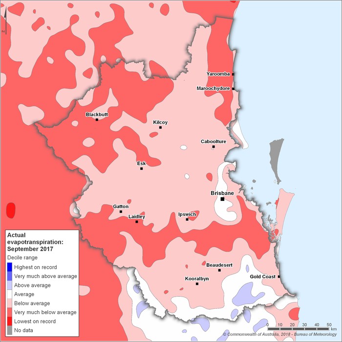 Actual evapotranspiration deciles: September 2017