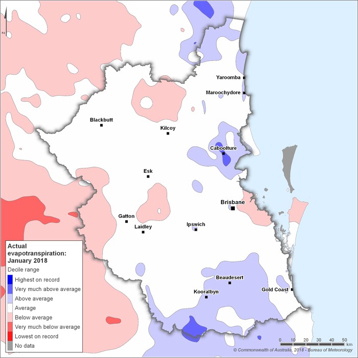 Actual evapotranspiration deciles: January 2018