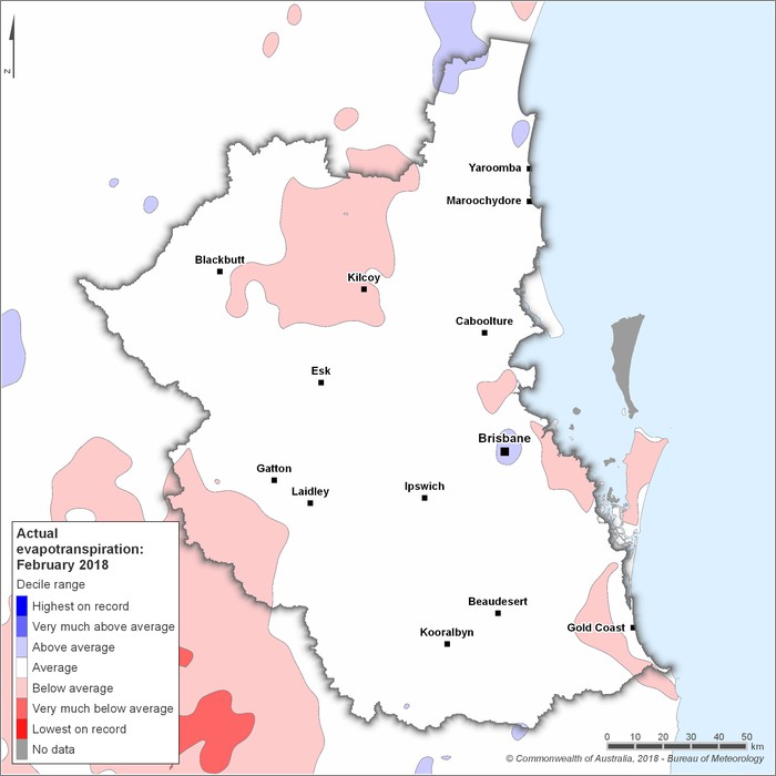 Actual evapotranspiration deciles: February 2018