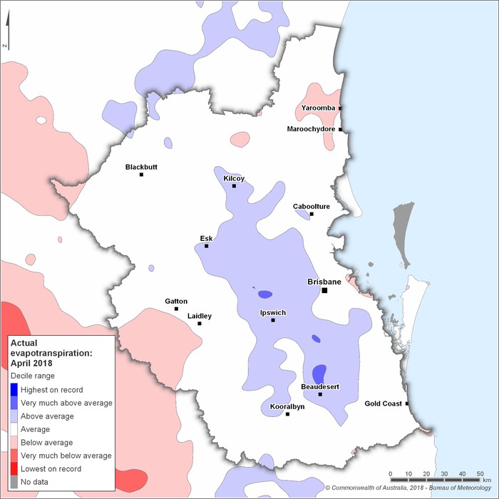 Actual evapotranspiration deciles: April 2018