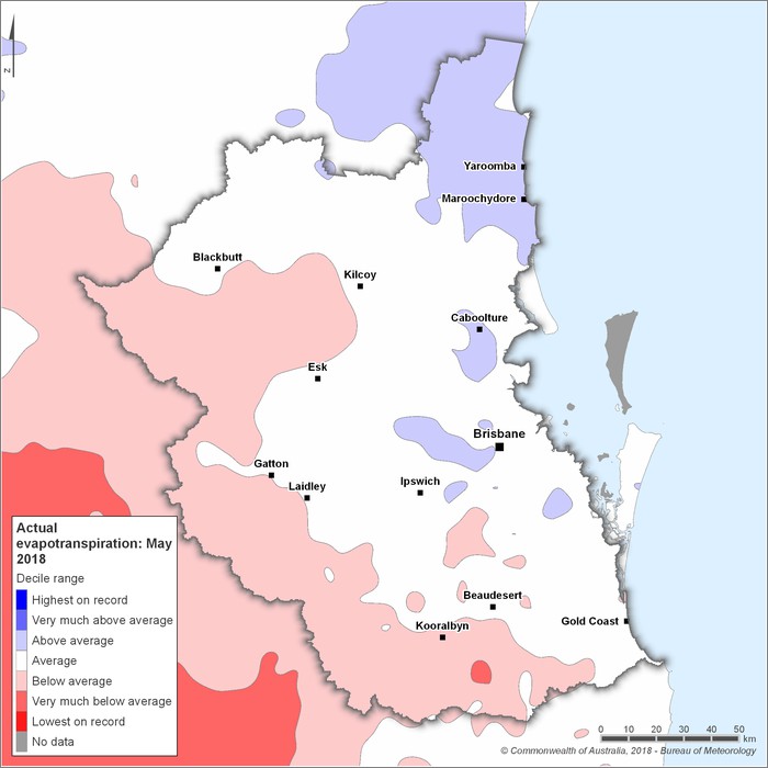 Actual evapotranspiration deciles: May 2018