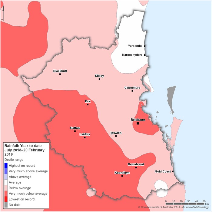 Rainfall deciles: July 2018–February 2019