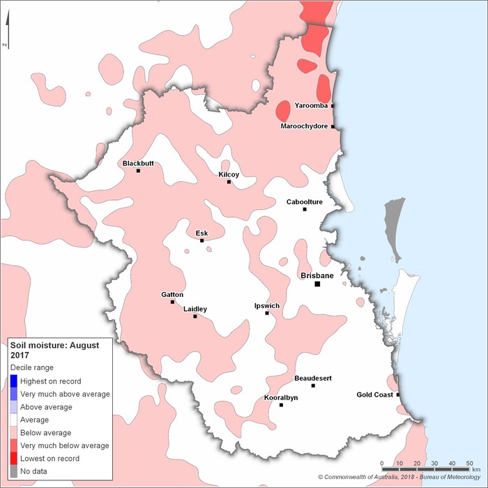 Soil moisture deciles: August 2017
