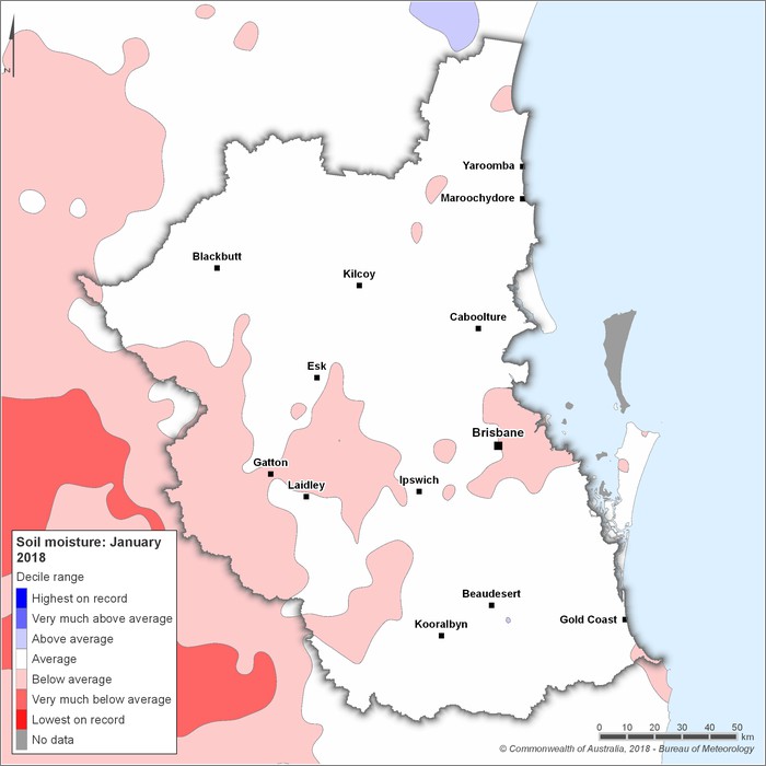 Soil moisture deciles: January 2018
