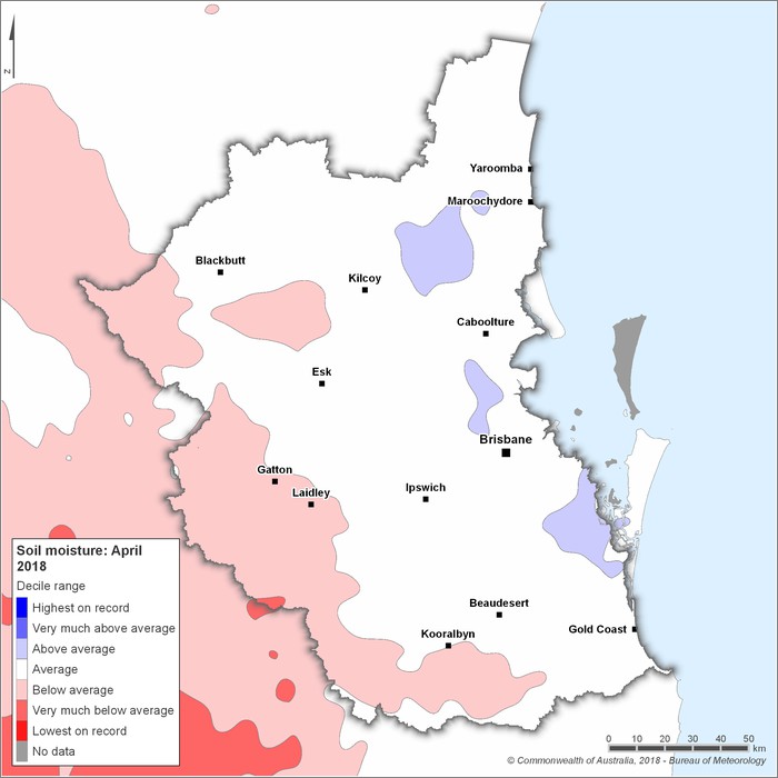 Soil moisture deciles: April 2018