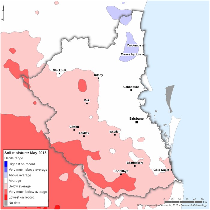 Soil moisture deciles: May 2018