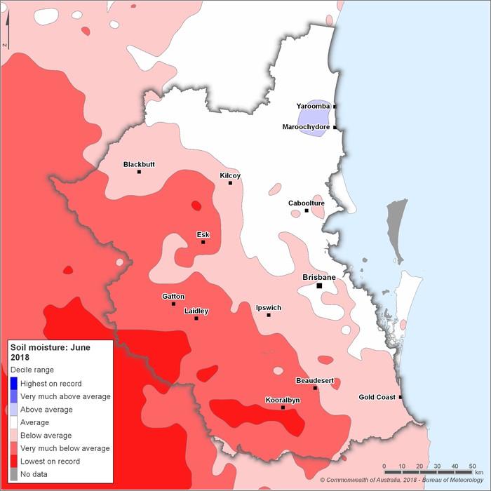 Soil moisture deciles: June 2018