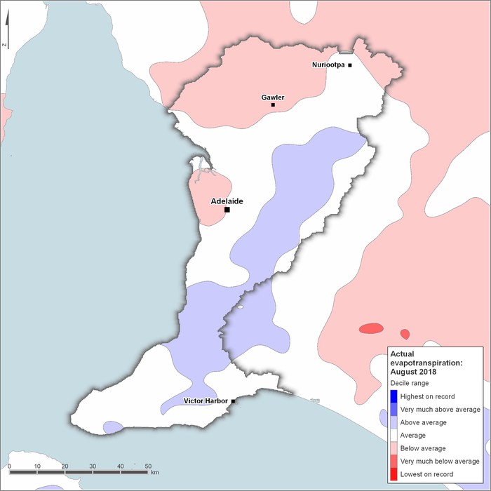 Actual evapotranspiration deciles: August 2018