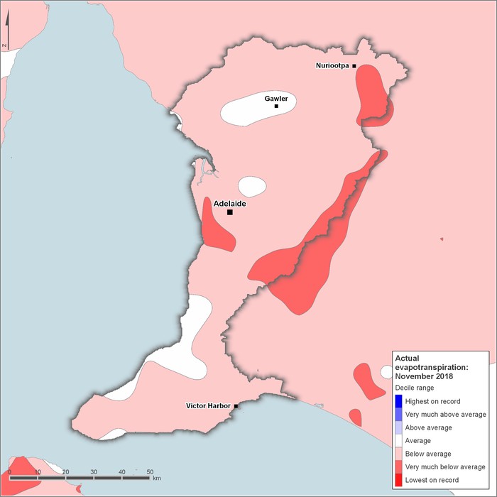 Actual evapotranspiration deciles: November 2018