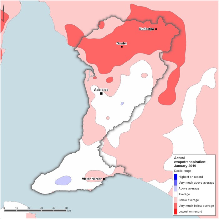 Actual evapotranspiration deciles: January 2019