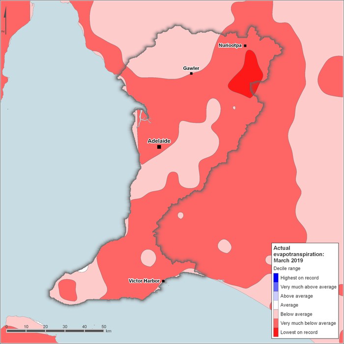 Actual evapotranspiration deciles: March 2019