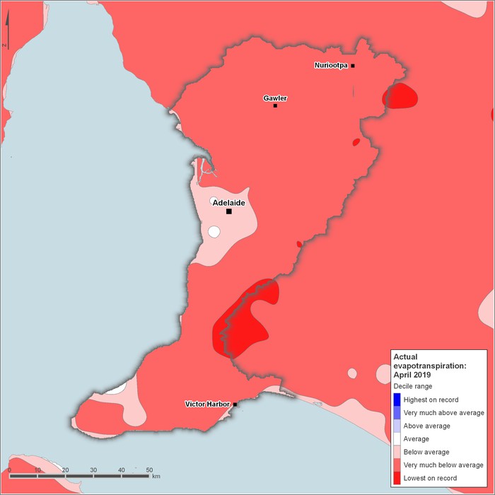 Actual evapotranspiration deciles: April 2019