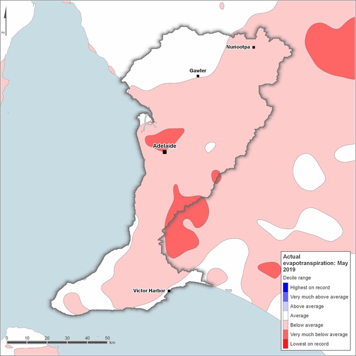 Actual evapotranspiration deciles: May 2019