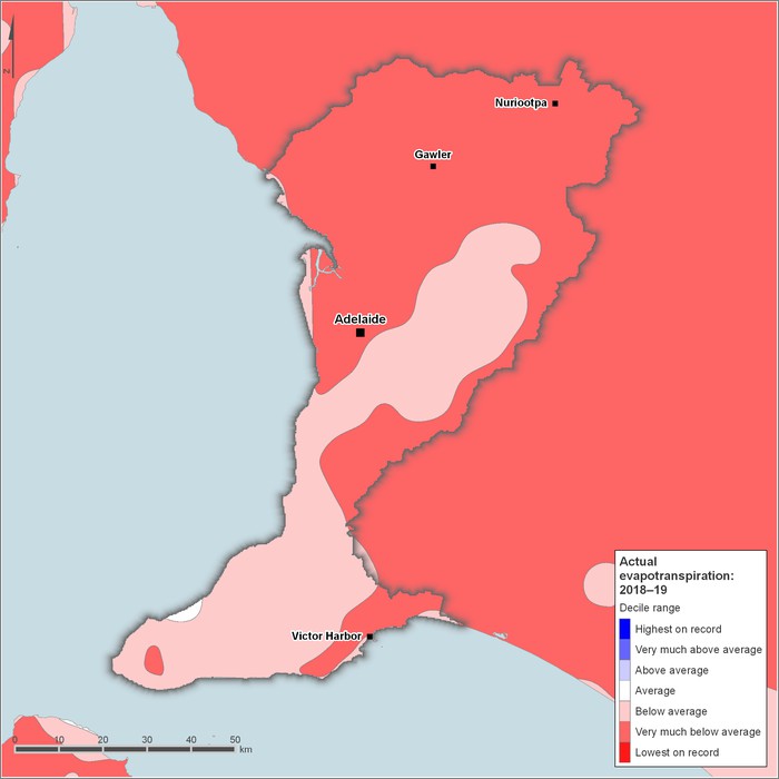 Actual evapotranspiration deciles: 2018–2019