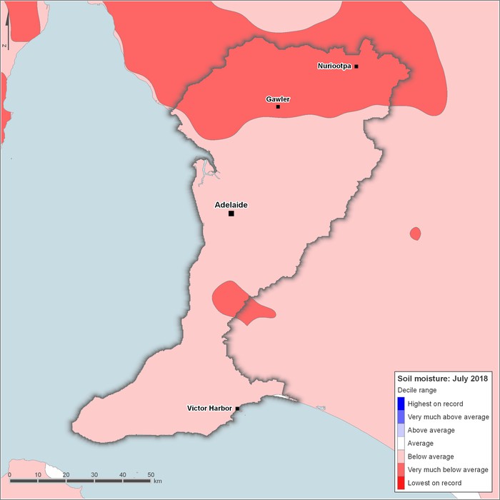 Soil moisture deciles: July 2018