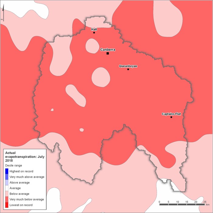 Actual evapotranspiration deciles: July 2018