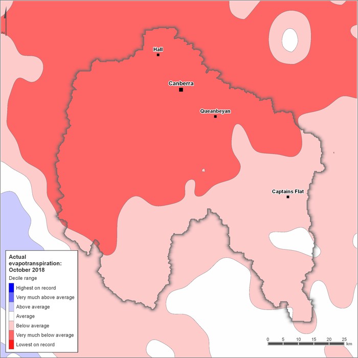 Actual evapotranspiration deciles: October 2018
