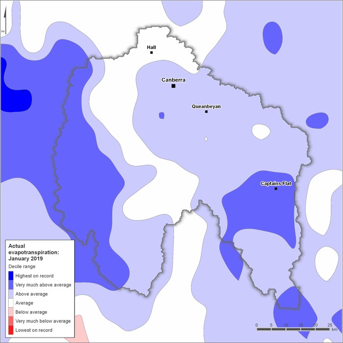 Actual evapotranspiration deciles: January 2019