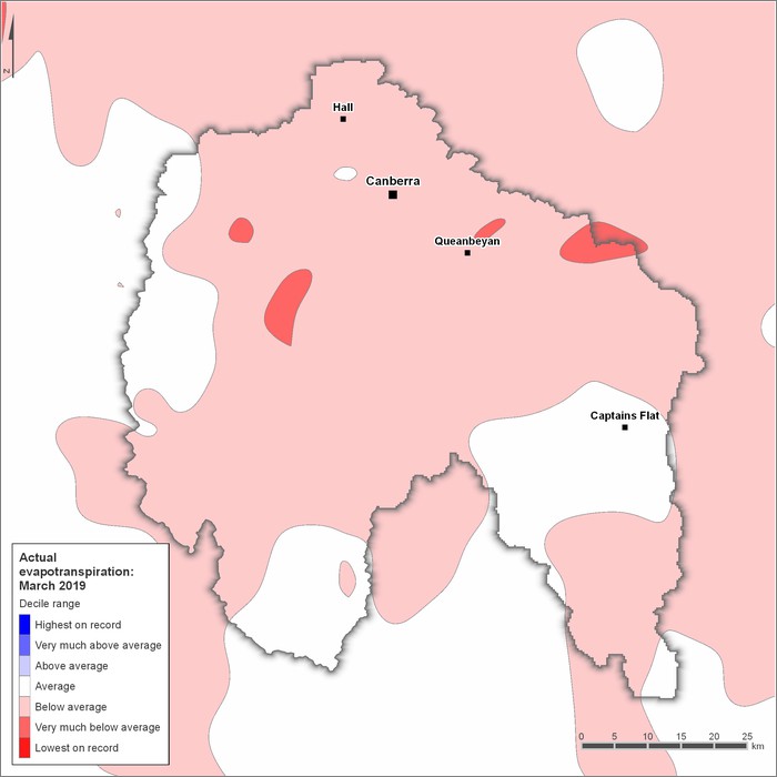 Actual evapotranspiration deciles: March 2019