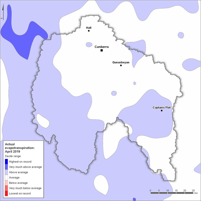 Actual evapotranspiration deciles: April 2019