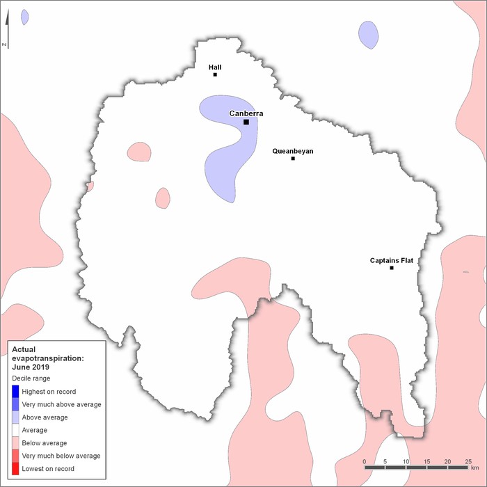 Actual evapotranspiration deciles: June 2019