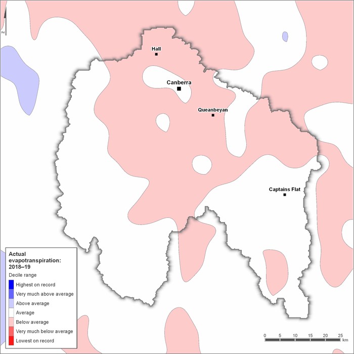 Actual evapotranspiration deciles: 2018–2019