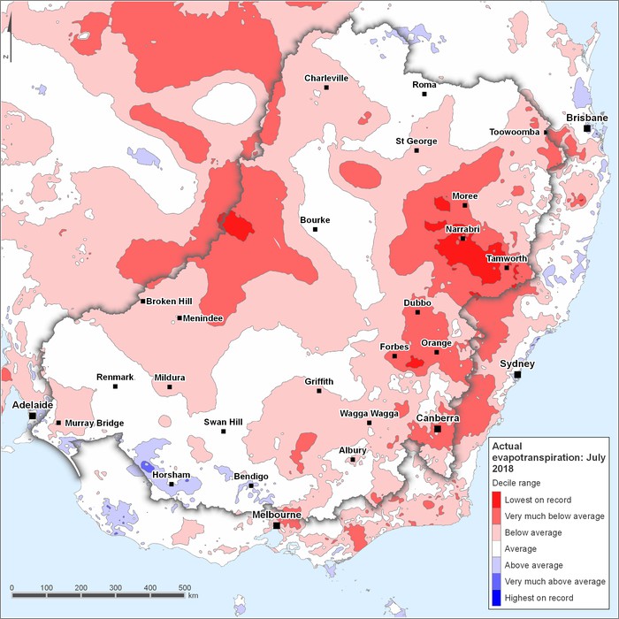 Actual evapotranspiration deciles: July 2018
