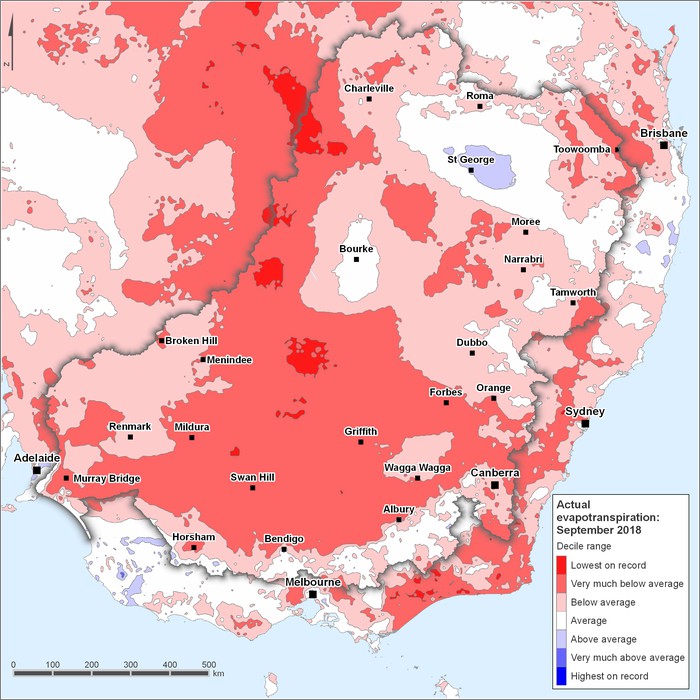Actual evapotranspiration deciles: September 2018