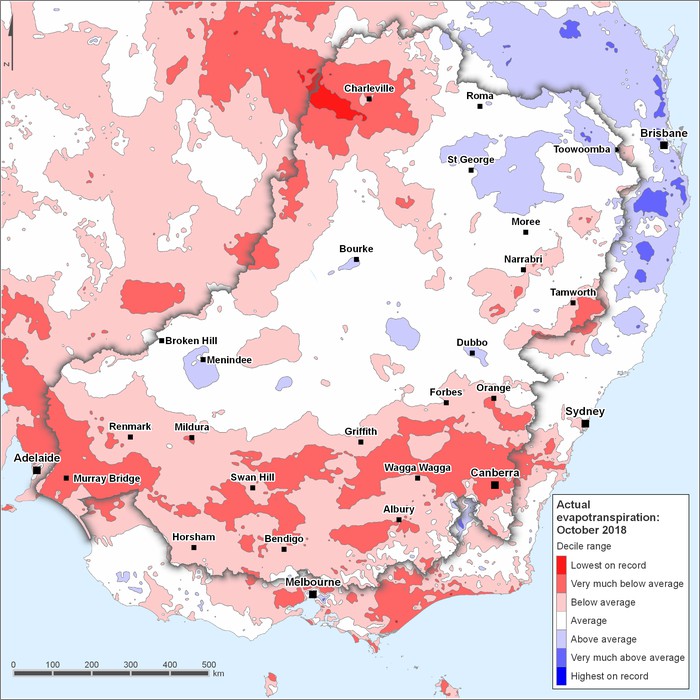 Actual evapotranspiration deciles: October 2018