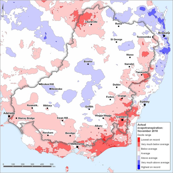 Actual evapotranspiration deciles: November 2018
