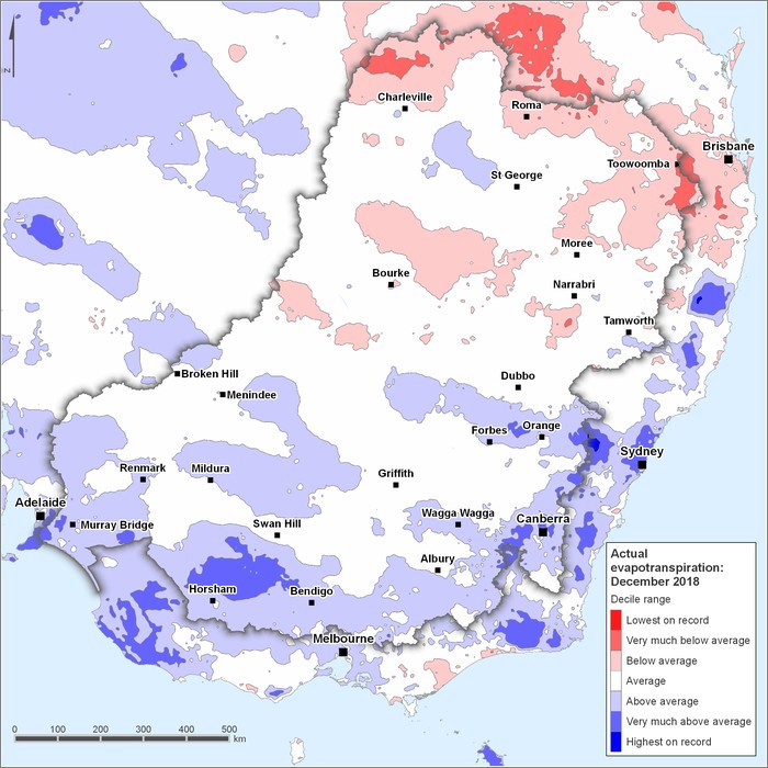 Actual evapotranspiration deciles: December 2018